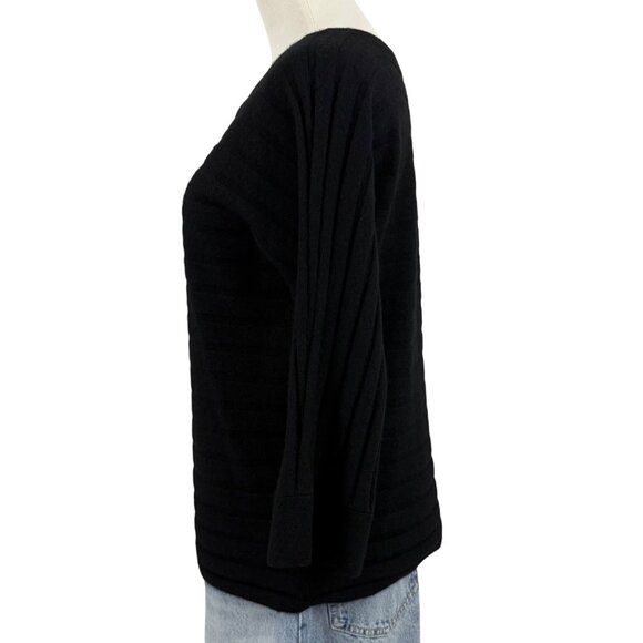 Saks Fifth Avenue Sweater Women's S/P Cashmere Long Sleeve Wide Ribbed Black - Picture 5 of 12